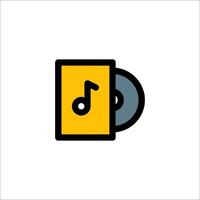 A yellow and black icon of a cd and music note vector