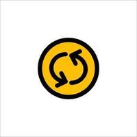 A yellow and black circular icon with a circular arrow vector