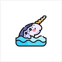 A narwhal in the water with a unicorn horn vector