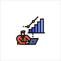 Businessman working on laptop with graph bar icon vector