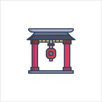 A chinese temple with a red lantern vector