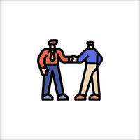 Two men shaking hands in a line icon vector