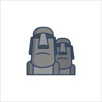 A pair of moai statues in a line drawing vector