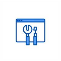 A blue icon of a wrench and a computer screen vector