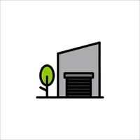 A building with a tree and garage door vector