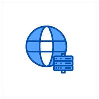 A blue icon of a globe with a computer vector