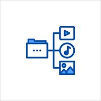 A blue icon with a file and music player vector