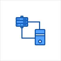 A blue icon of a computer connected to a power outlet vector