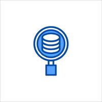 A blue icon of a magnifying glass with a stack of disks vector