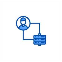 A blue icon of a person with a computer vector