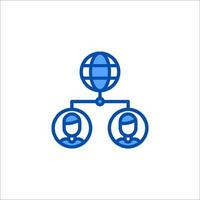 A blue icon of two people and a globe vector