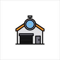 A garage with a clock on the roof vector
