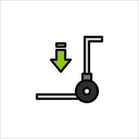 A green arrow pointing to a wheelbarrow vector