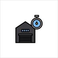 A black and blue icon of a garage with a clock vector