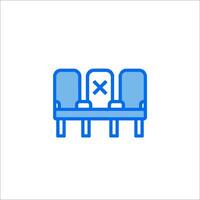 A blue line icon of a chair with a cross on it vector