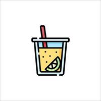 A drink with a straw and a slice of lemon vector