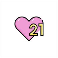 A pink heart with the number 21 on it vector