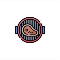 A grill with meat on it in a circle vector