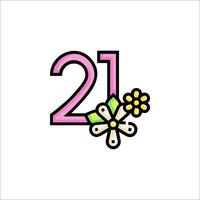 A flower and number 21 in a cartoon style vector