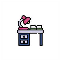 A desk with a lamp and books on it vector