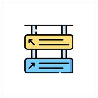 A stack of books with a yellow arrow pointing to the left vector