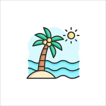 un palma árbol y el Oceano en un línea icono vector