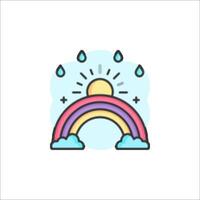 Rainbow icon with clouds and sun vector