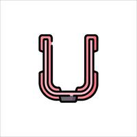 A letter u with a red and pink outline vector