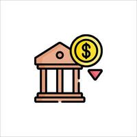 Bank building icon with dollar coin and arrow vector