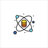 An icon of an atom with a stack of coins vector