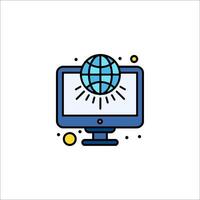The globe icon is shown on a computer monitor vector