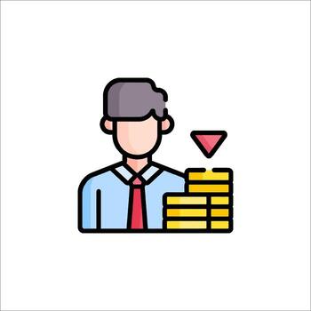 A man holding a stack of coins with an arrow pointing to it vector