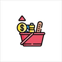A red bucket with money and other items vector