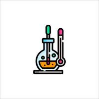 A laboratory flask with a thermometer and a liquid vector