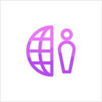 A purple icon of a person standing next to a globe vector