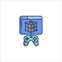 A game controller and cube on a monitor vector