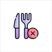 A fork and knife icon with a red cross vector