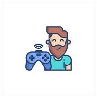 A man with a beard holding a controller icon vector