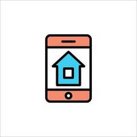 A mobile phone with a house icon on it vector