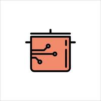 A cooking pot with a circuit board icon vector