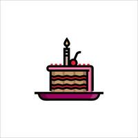 A cake with a candle on top is shown in a line style vector