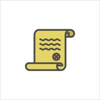 A yellow and black line icon of a scroll vector