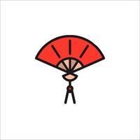 A red fan icon with a person holding it vector