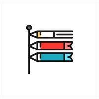 A line icon of a pencil with a flag on it vector