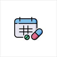 A calendar and pills icon on a white background vector