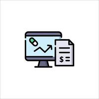 A computer monitor with a paper and a pen vector