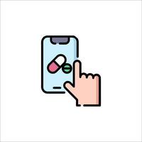 A hand pressing a tablet with pills on it vector