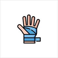 A hand with a bandage on it is shown in a line icon vector
