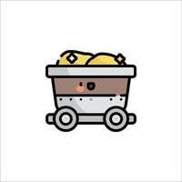 A cartoon gold mine cart with a face on it vector