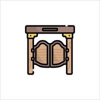 A wooden table with a chair inside it vector